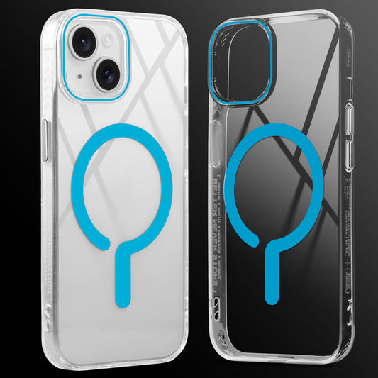 Crystal Clear Airbag Bumper MagSafe Compatible Back Case For Apple iPhone 15 with Metal Finish Buttons