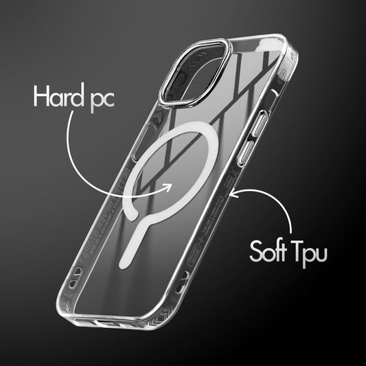 360° Airbag Protection Jelly Transparent MagSafe Compatible Back Case For Apple iPhone 15 with Metal Finish Buttons