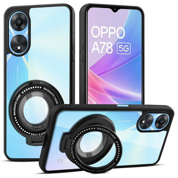 Transparent Back Cover with Silicone frame Matte Ring Holder Kickstand Case For Oppo A78 5G