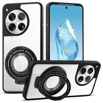 Transparent Back Cover with Silicone frame Matte Ring Holder Kickstand Case For OnePlus 12 5G