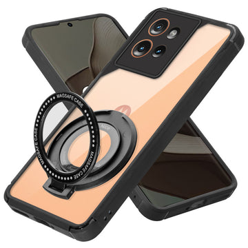 Silicone Frame Transparent Hard Back With Holder Kickstand Case For Motorola Moto Edge 50 5G