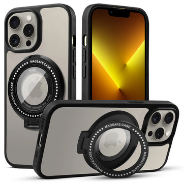 Transparent Back Cover with Silicone frame Matte Ring Holder Kickstand Case For Apple iPhone 13 Pro Max
