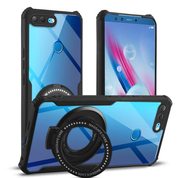 Premium Acrylic Transparent Case with Matte Ring Holder Kickstand Back Cover for Honor 9 Lite