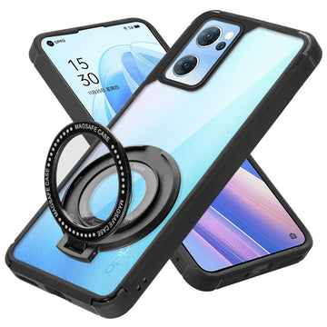 Silicone Frame Transparent Hard Back With Holder Kickstand Case For Oppo Reno 7 5G