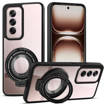 Transparent Back Cover with Silicone frame Matte Ring Holder Kickstand Case For Oppo Reno 12 Pro 5G