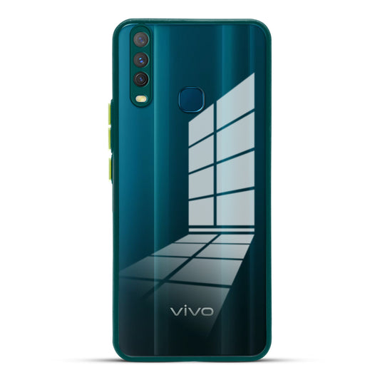 Elegant Smoky Glass Phone Case with Anti-Slip Silicone Edges Back Cover For Vivo Y12