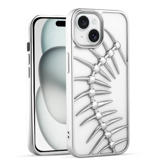 Spine Guard theme Fish Bone Textured Silicone Back Cover for Apple iPhone 15