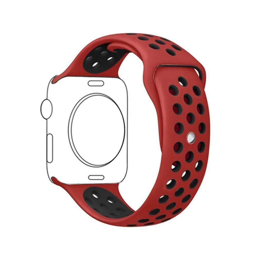 Silicone Apple Watch strap in Black and Grey, size 38mm, back angle view