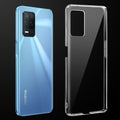 Transparent anti-yellow hard back case fitted on Realme 8 5G showing full back coverage and camera protection