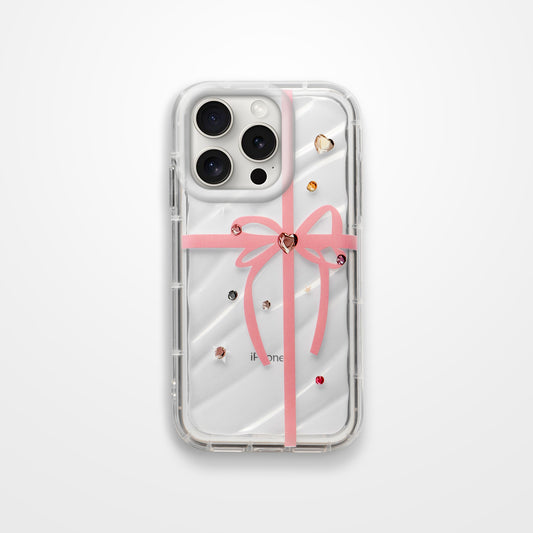 Ribbon Print Transparent Back Cover for Apple iPhone 15 Pro