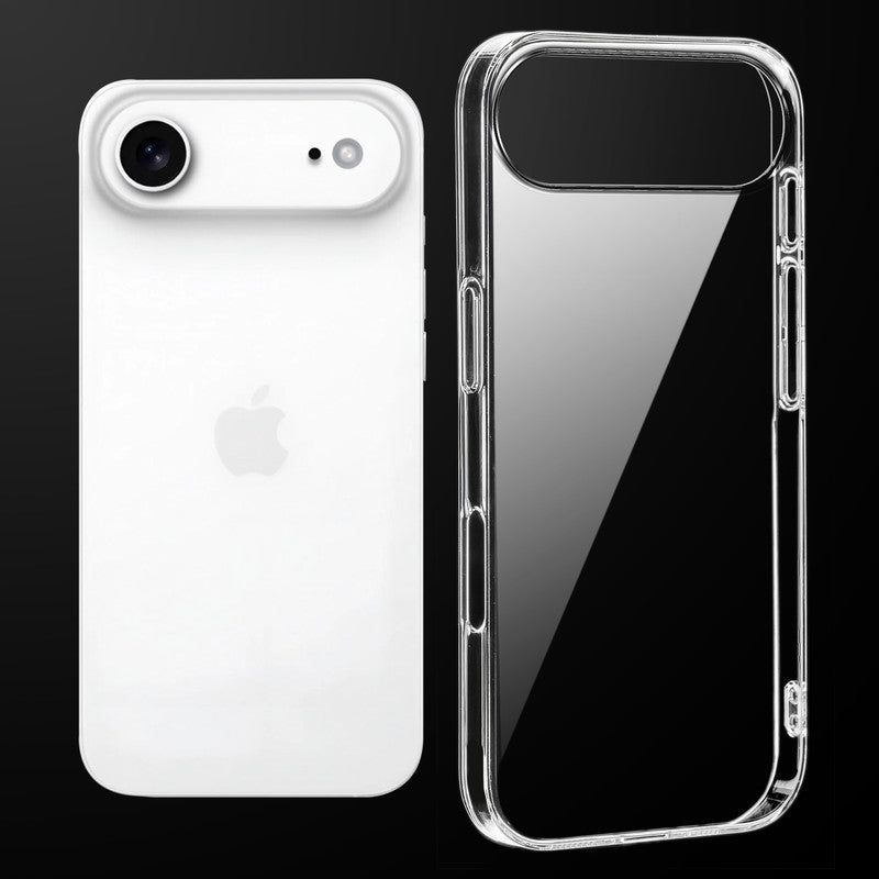 Transparent anti-yellow hard back case fitted on Apple iphone 17 Air showing full back coverage and camera protection