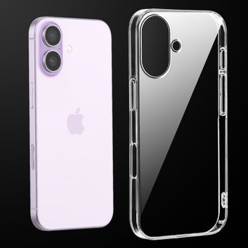 Transparent anti-yellow hard back case fitted on Apple iPhone 17 showing full back coverage and camera protection