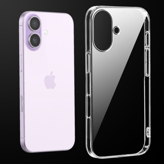 Transparent anti-yellow hard back case fitted on Apple iPhone 17 showing full back coverage and camera protection