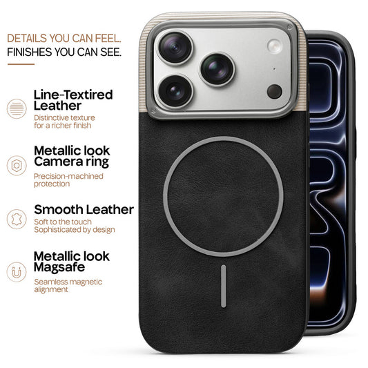 Premium Leather Wireless Charging Support Cover for Apple iphone 17 Pro Max with Metal Camera Frame & Soft Microfiber Interior
