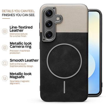 Premium Leather Wireless Charging Support Cover for Samsung S25 5G with Metal Camera Frame & Soft Microfiber Interior
