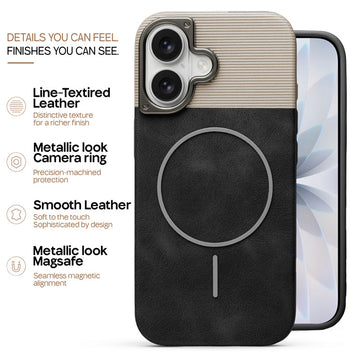 Premium Leather Wireless Charging Support Cover for LNLTHRIPH17BLADKSR with Metal Camera Frame & Soft Microfiber Interior