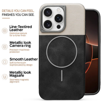 Premium Leather Wireless Charging Support Cover for Apple iPhone 15 Pro Max with Metal Camera Frame & Soft Microfiber Interior