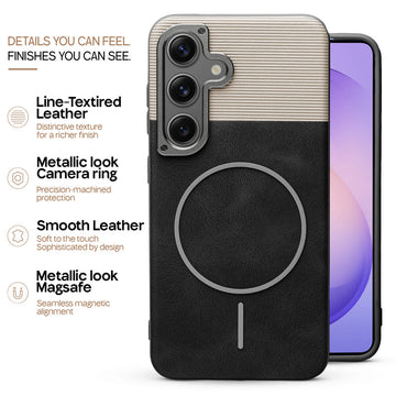 Premium Leather Wireless Charging Support Cover for Samsung S26 5G with Metal Camera Frame & Soft Microfiber Interior