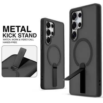Magnetic Frosted Back Case for Samsung S25 Ultra 5G with Metal Kickstand & Silicone Frame