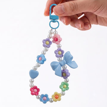 Colorful Flower & Bow Beaded Phone Charm Lanyard