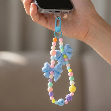 Dual Bow Beaded Phone Charm Strap with Colorful Beads