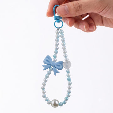 White Pearl & Bow Beaded Phone Charm Wrist Strap
