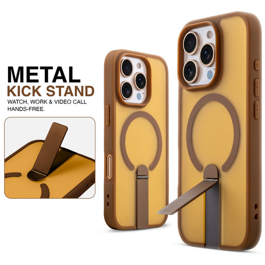 Magnetic Frosted Back Case for Apple iphone 16 Pro Max with Metal Kickstand & Silicone Frame