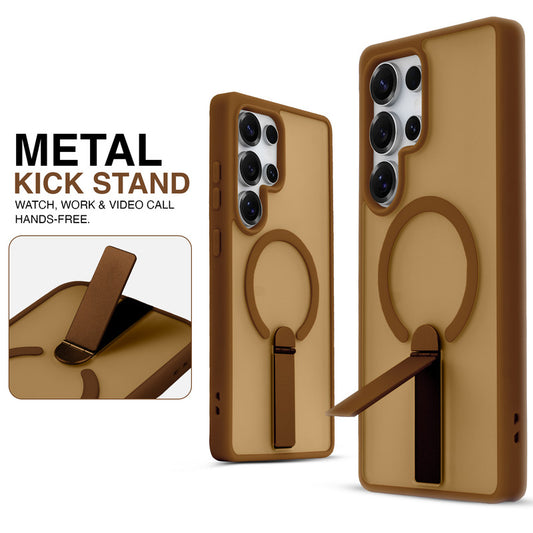 Magnetic Frosted Back Case for Samsung S23 Ultra 5G with Metal Kickstand & Silicone Frame