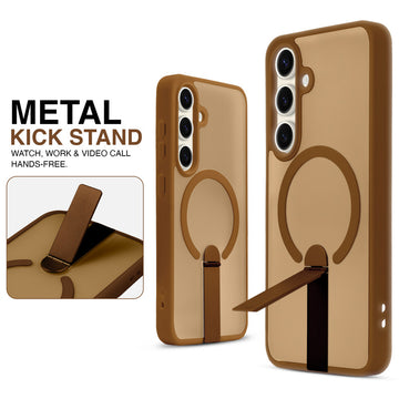 Magnetic Frosted Back Case for Samsung S24 5G with Metal Kickstand & Silicone Frame