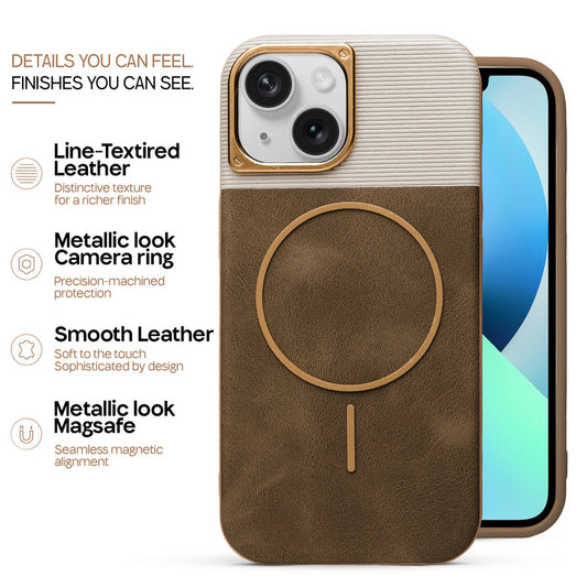 Premium Leather Wireless Charging Support Cover for Apple iPhone 13 with Metal Camera Frame & Soft Microfiber Interior