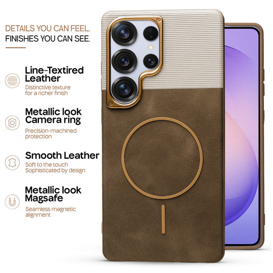 Premium Leather Wireless Charging Support Cover for Samsung S26 Ultra 5G with Metal Camera Frame & Soft Microfiber Interior