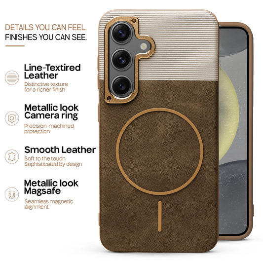 Premium Leather Wireless Charging Support Cover for Samsung S24 FE 5G with Metal Camera Frame & Soft Microfiber Interior