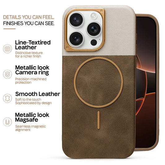 Premium Leather Wireless Charging Support Cover for Apple iPhone 14 Pro Max with Metal Camera Frame & Soft Microfiber Interior
