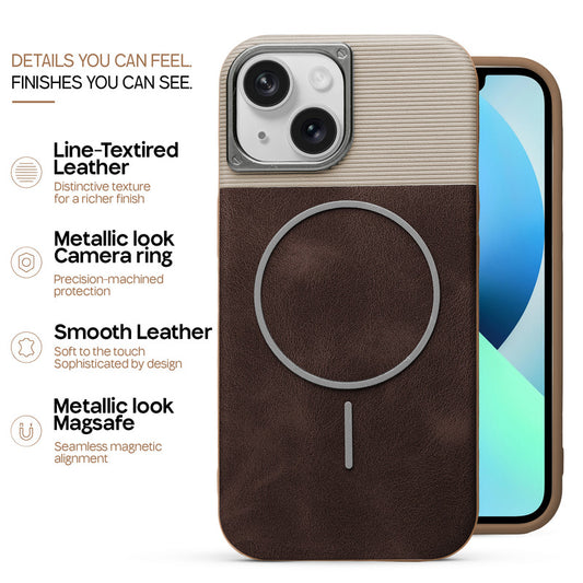 Premium Leather Wireless Charging Support Cover for Apple iPhone 13 with Metal Camera Frame & Soft Microfiber Interior