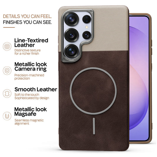 Premium Leather Wireless Charging Support Cover for Samsung S26 Ultra 5G with Metal Camera Frame & Soft Microfiber Interior