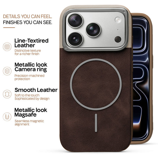 Premium Leather Wireless Charging Support Cover for Apple iphone 17 Pro Max with Metal Camera Frame & Soft Microfiber Interior
