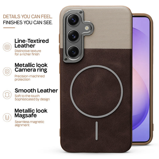 Premium Leather Wireless Charging Support Cover for Samsung S26 5G with Metal Camera Frame & Soft Microfiber Interior