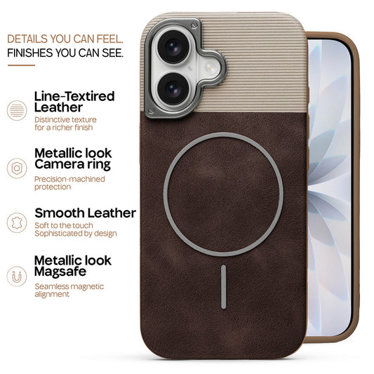 Premium Leather Wireless Charging Support Cover for Apple iPhone 17 with Metal Camera Frame & Soft Microfiber Interior