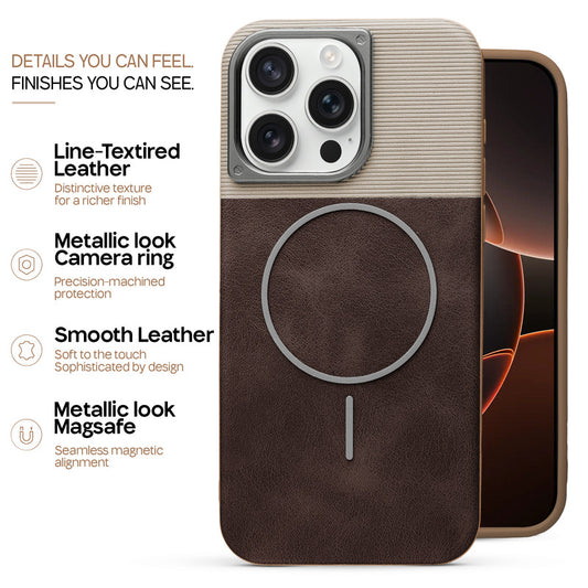 Premium Leather Wireless Charging Support Cover for Apple iPhone 15 Pro Max with Metal Camera Frame & Soft Microfiber Interior