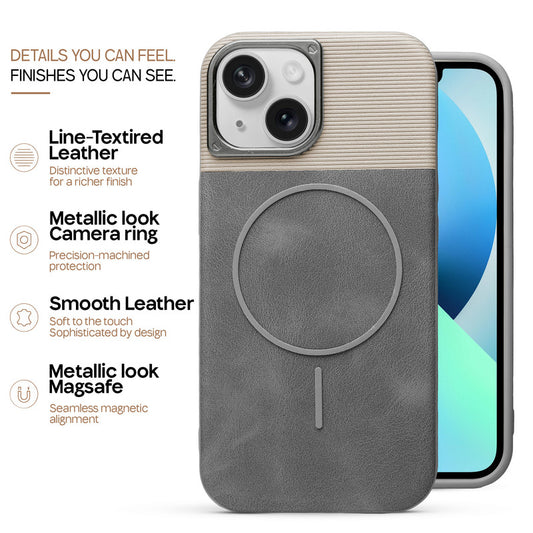 Premium Leather Wireless Charging Support Cover for Apple iPhone 13 with Metal Camera Frame & Soft Microfiber Interior