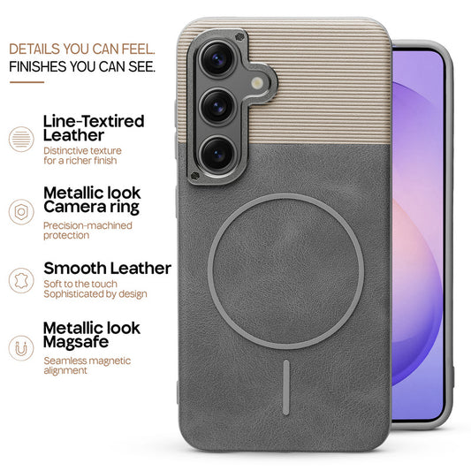Premium Leather Wireless Charging Support Cover for Samsung S26 5G with Metal Camera Frame & Soft Microfiber Interior