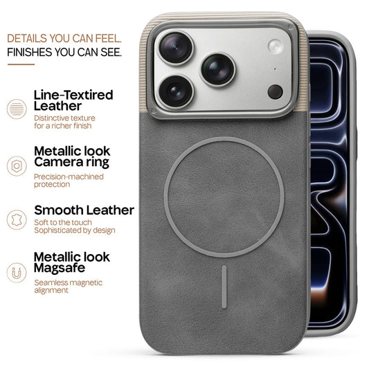 Premium Leather Wireless Charging Support Cover for Apple iphone 17 Pro Max with Metal Camera Frame & Soft Microfiber Interior