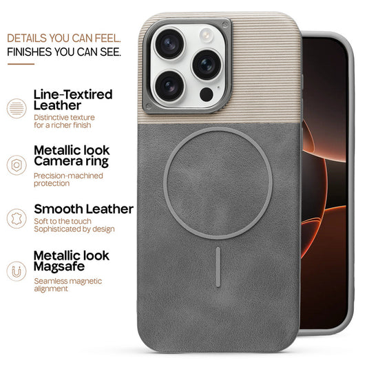 Premium Leather Wireless Charging Support Cover for Apple iPhone 15 Pro Max with Metal Camera Frame & Soft Microfiber Interior