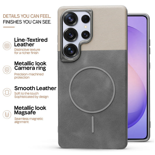 Premium Leather Wireless Charging Support Cover for Samsung S26 Ultra 5G with Metal Camera Frame & Soft Microfiber Interior