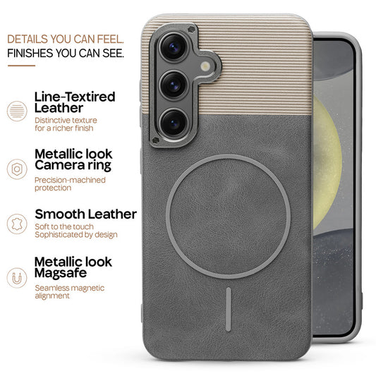 Premium Leather Wireless Charging Support Cover for Samsung S24 FE 5G with Metal Camera Frame & Soft Microfiber Interior