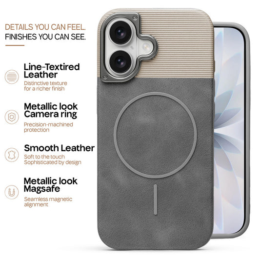 Premium Leather Wireless Charging Support Cover for Apple iPhone 17 with Metal Camera Frame & Soft Microfiber Interior