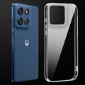 Transparent anti-yellow hard back case fitted on Motorola Moto Edge 60 Stylus 5G showing full back coverage and camera protection