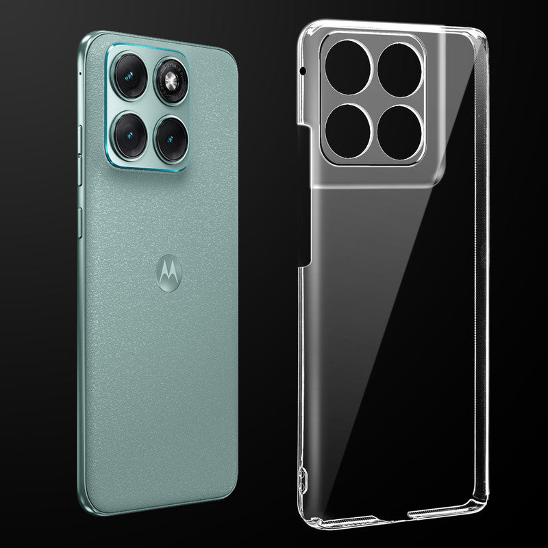 Transparent anti-yellow hard back case fitted on Motorola Moto Edge 70 Fusion 5G showing full back coverage and camera protection