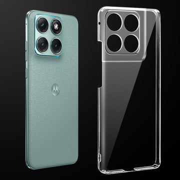 Transparent anti-yellow hard back case fitted on Motorola Moto Edge 70 Fusion 5G showing full back coverage and camera protection