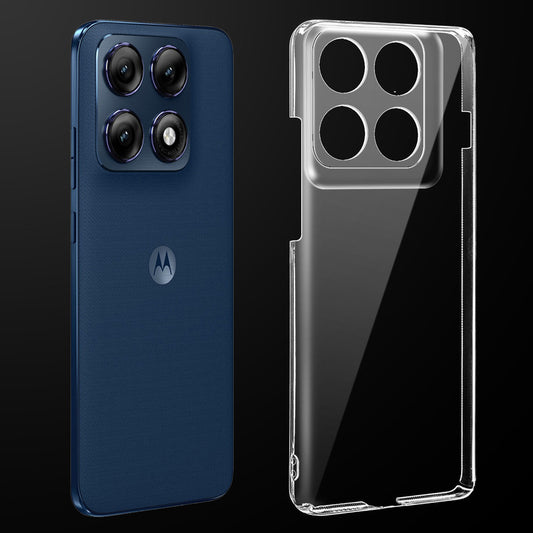 Transparent anti-yellow hard back case fitted on Motorola Moto Edge 70 Pro 5G showing full back coverage and camera protection